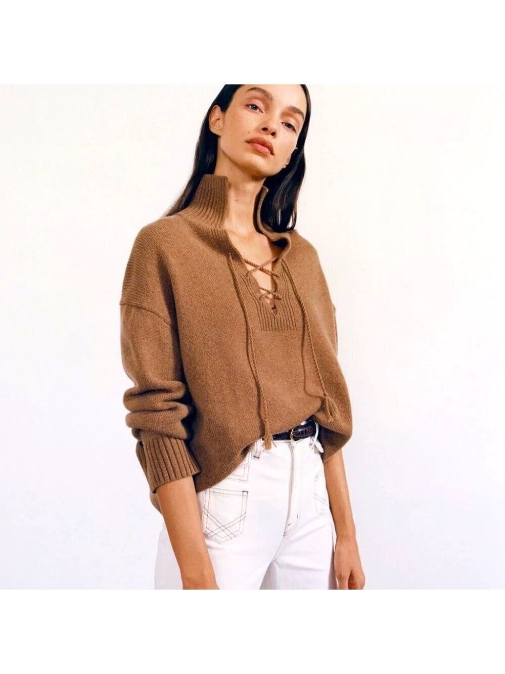 NEW Nili Lotan Gloria Cognac Soft Wool Sweater Size S🎁